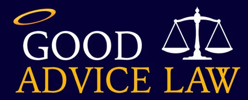 Good Advice Law logo with scales and halo icon