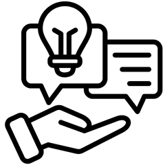 Support and ideas icon with helping hand symbol