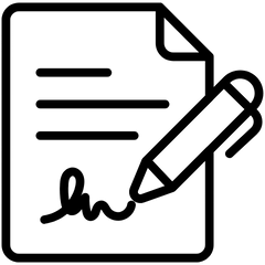 Signed document icon with pen and signature